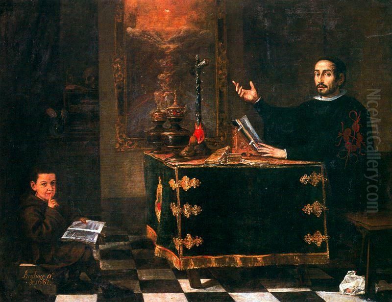 Don Miguel de Manara leyendo la regla de la Hermandad de la Santa Caridad Oil Painting by Juan De Valdes Leal