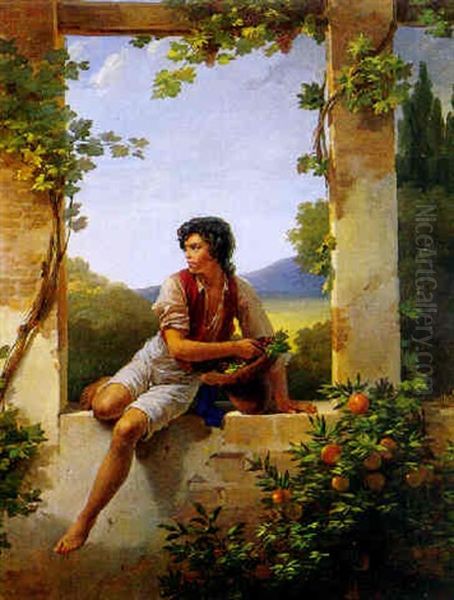 Le Petit Voleur de raisins Oil Painting by Hortense Haudebourt-Lescot