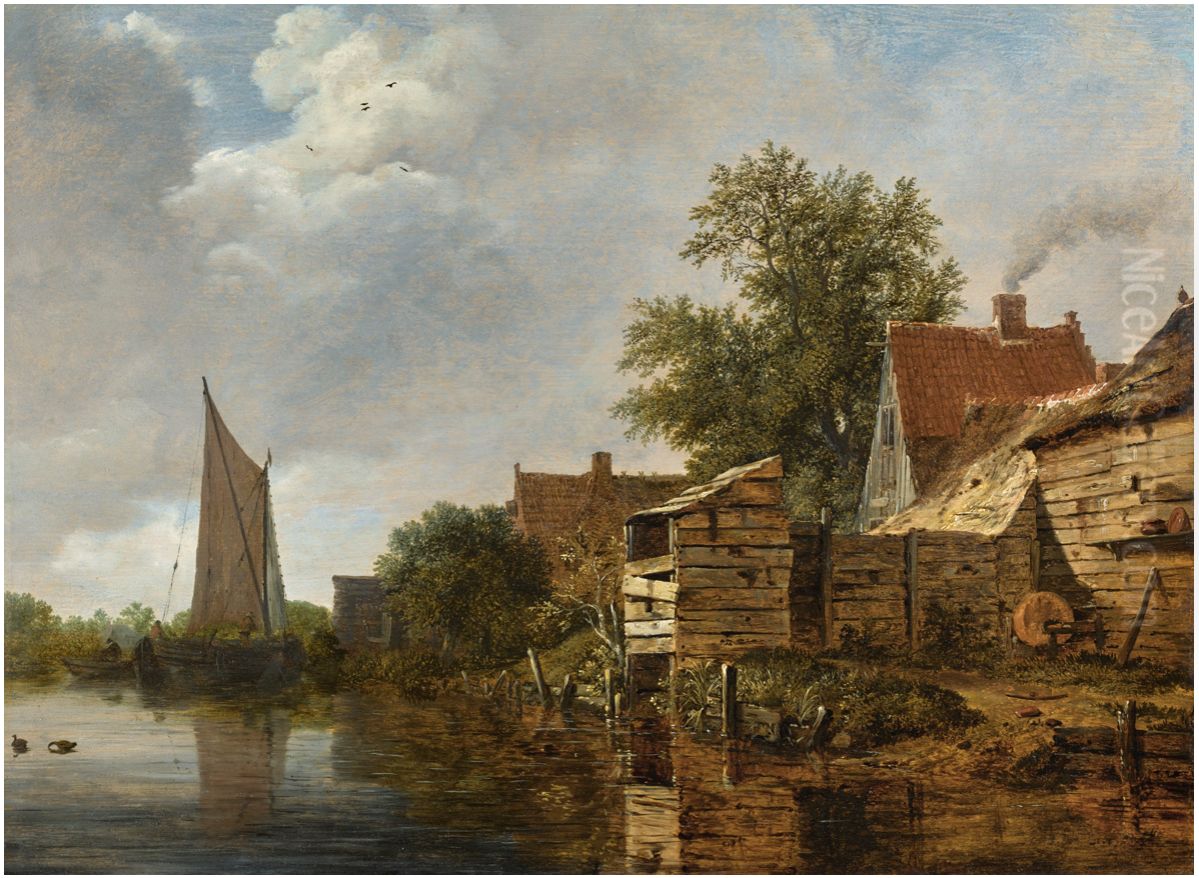 A farmhouse beside a canal Oil Painting by Cornelis Gerritsz Decker