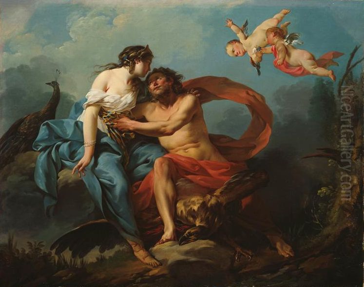 Junon trompant Jupiter avec la ceinture de Venus Oil Painting by Jean-Baptiste Marie Pierre