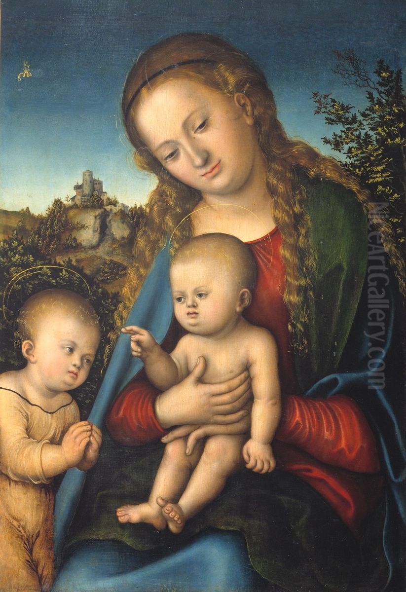 Virgin and Child adored by the infant St John Oil Painting by Lucas Cranach the Elder