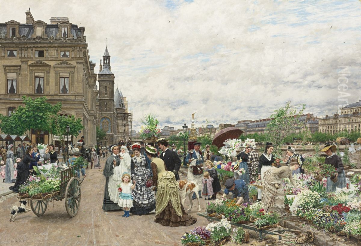The Quai aux Fleurs, Paris Oil Painting by Marie-Francois Firmin-Girard