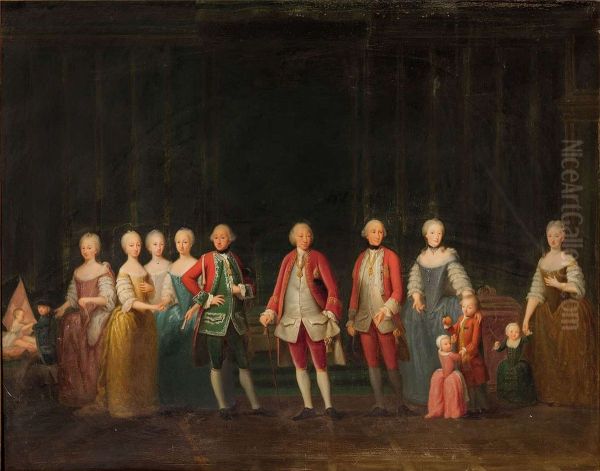 Ritratto di Carlo Emanuele di Savoia con la famiglia Oil Painting by Giuseppe Dupra