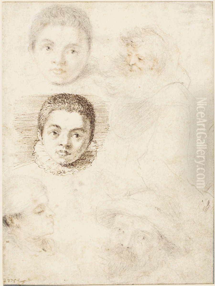 A double-sided sheet of studies of heads, recto Oil Painting by Jan Saenredam