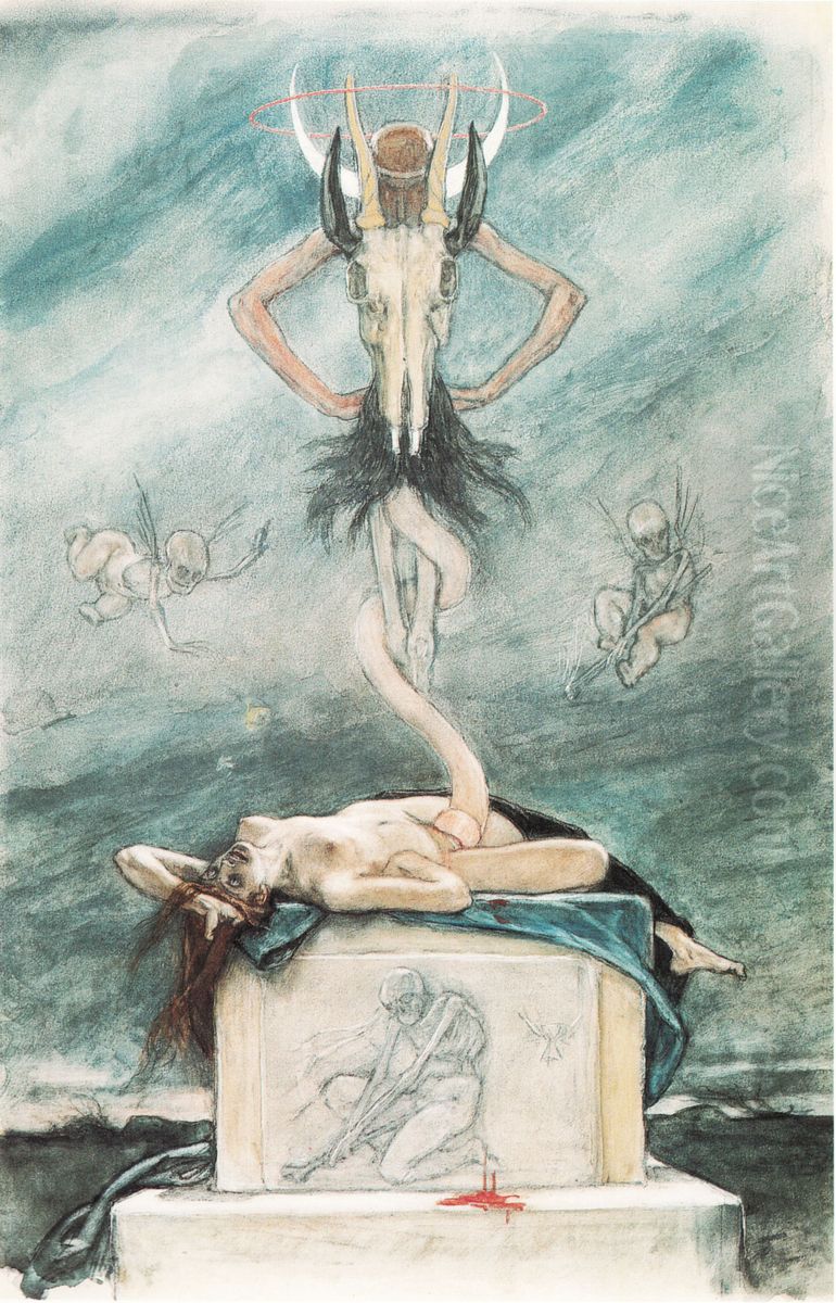 Les Sataniques. L'Offrande Oil Painting by Felicien Rops