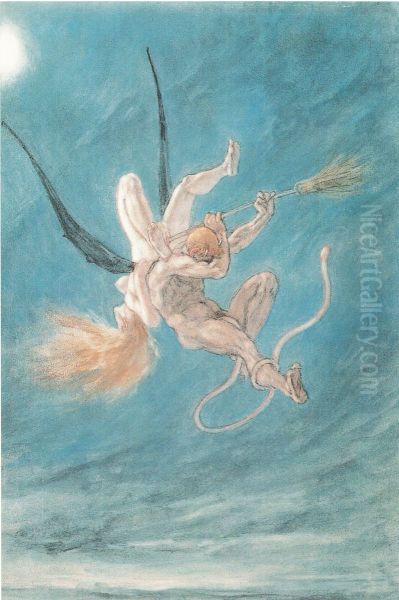 Les Sataniques. L'enlevement Oil Painting by Felicien Rops