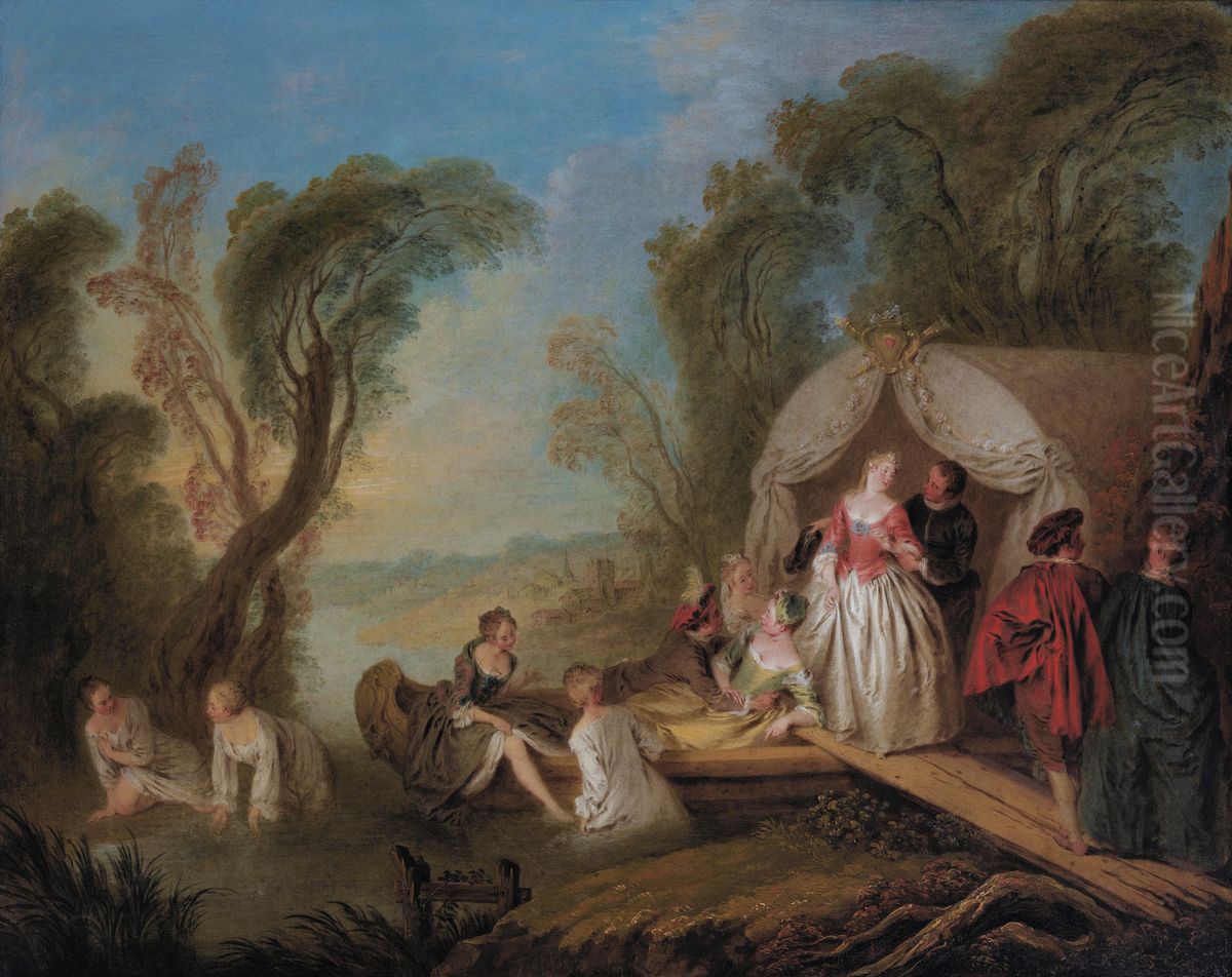 Fete galante - La barque de plaisir Oil Painting by Jean-Baptiste Pater