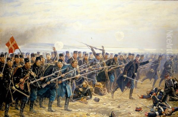 Ottende brigades angreb ved Dybbol 18. april 1864 Oil Painting by Vilhelm Rosenstand