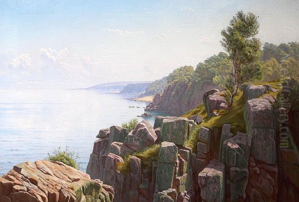 A beach scenery from Ro at Bornholm. Oil Painting by Johannes Herman Brandt