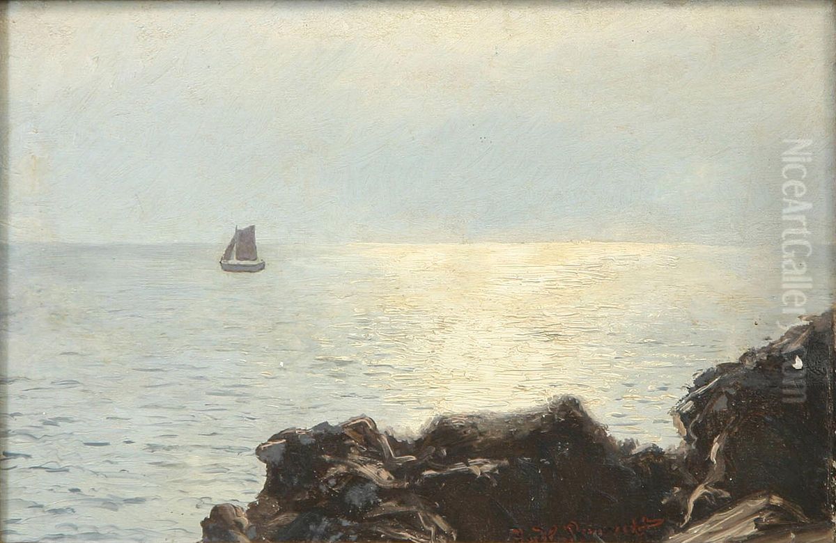 A sailing ship off a rocky coast. Oil Painting by Johannes Herman Brandt