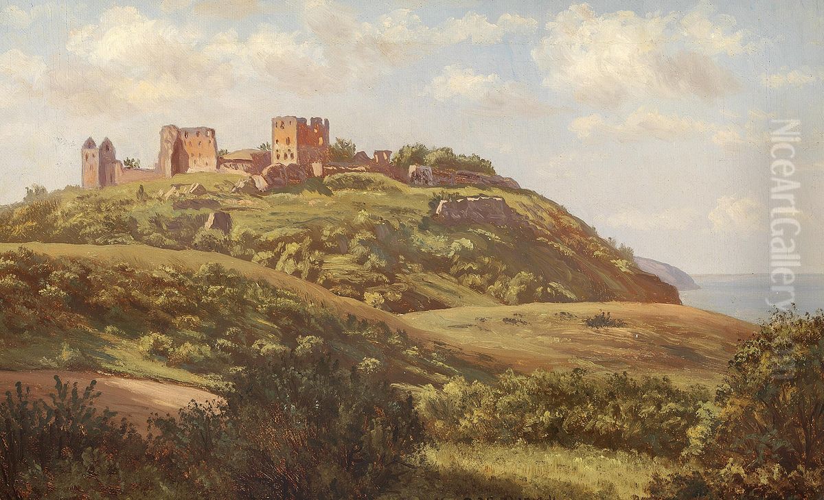 View of Bornholm at Hammershus. Oil Painting by Johannes Herman Brandt