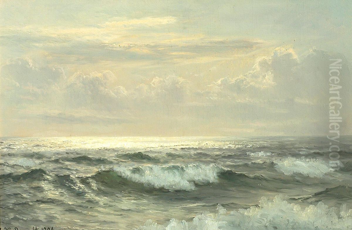 Seascape with breaking waves and fair weather. Oil Painting by Johannes Herman Brandt
