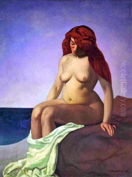 Baigneuse rousse assise sur un rocher Oil Painting by Felix Vallotton