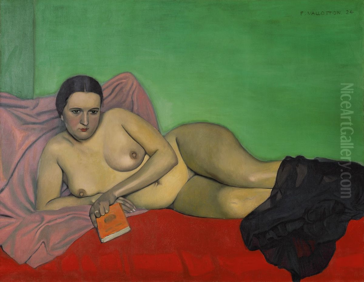 Femme nue tenant un livre Oil Painting by Felix Vallotton