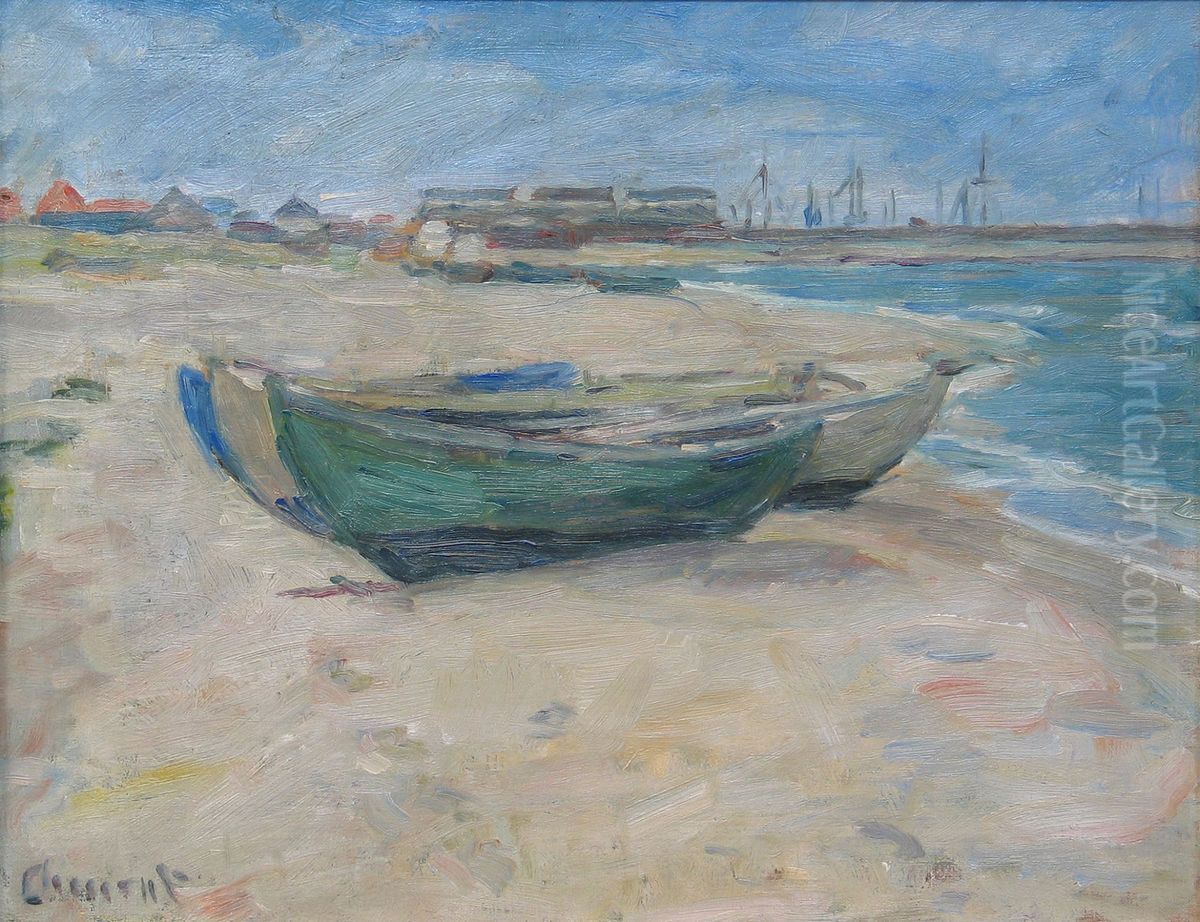 Boats on a beach. Oil Painting by Gad Frederik Clement