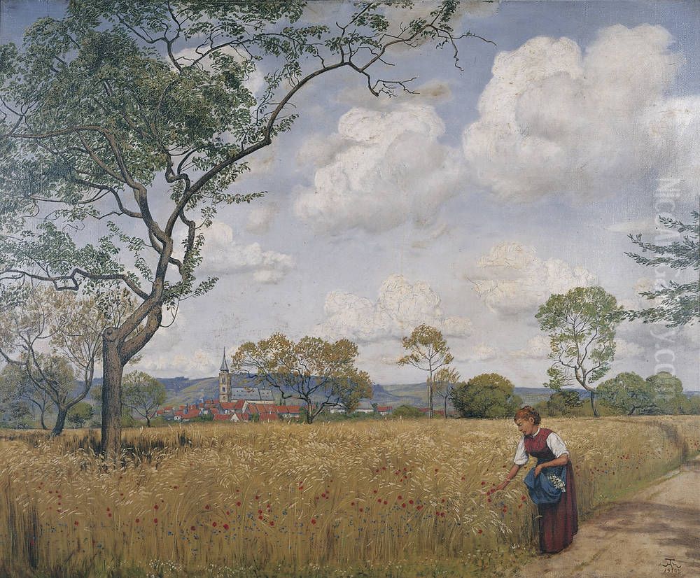 Grainfield  near Oberursel Oil Painting by Hans Thoma