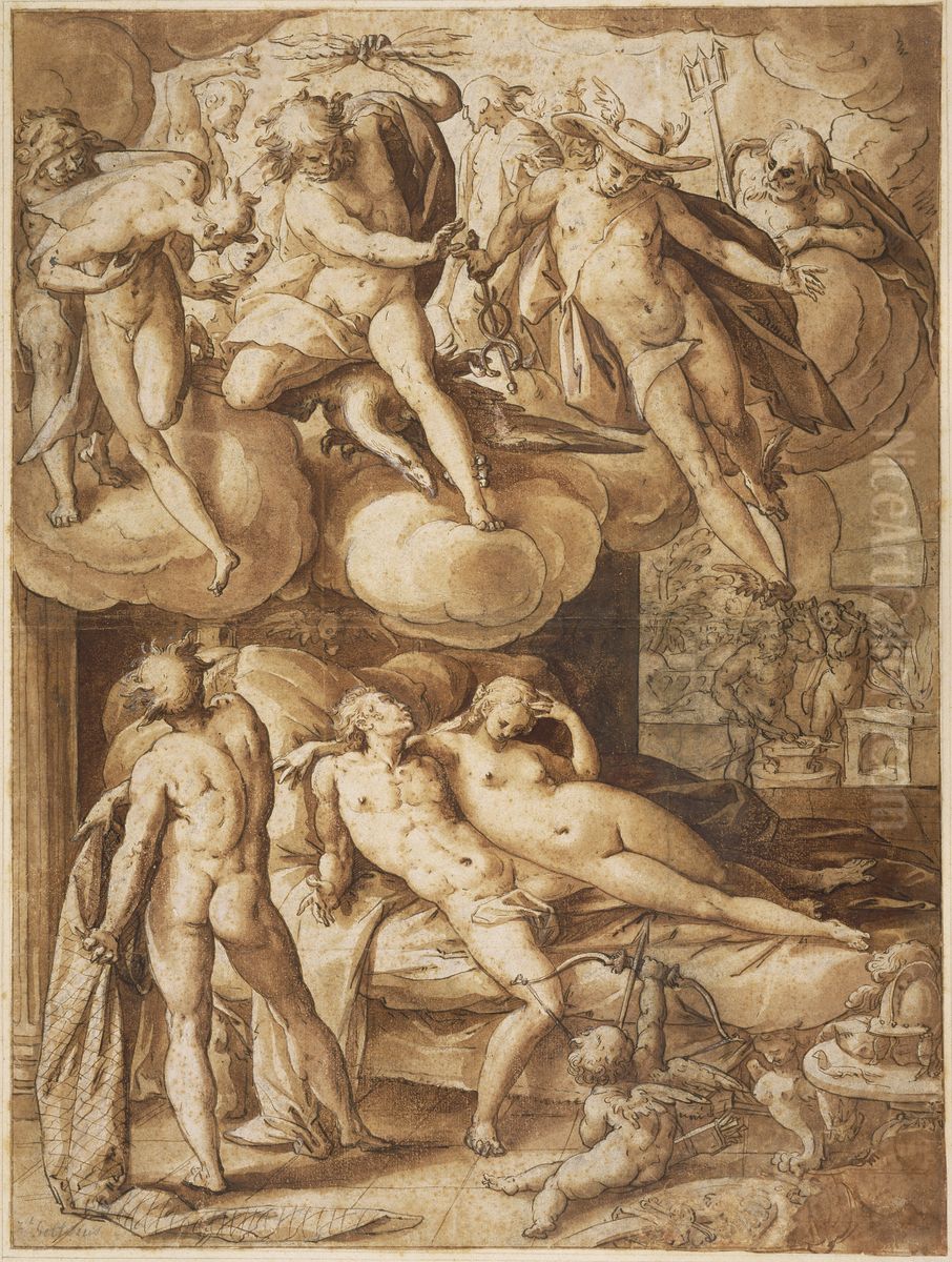 Venus and Mars Surprised by Vulcan Oil Painting by Goltzius Hendrick