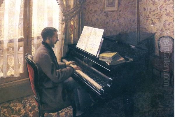 Young Man Playing the Piano (Martial Caillebotte) Oil Painting by Gustave Caillebotte