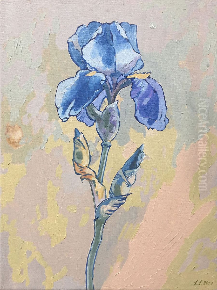 Iris Oil Painting by Lizza Littlewort