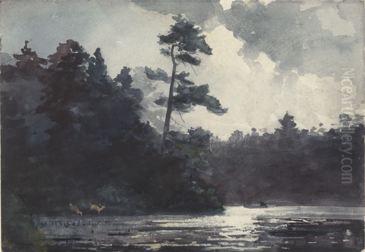 Adirondack Lake Oil Painting by Winslow Homer