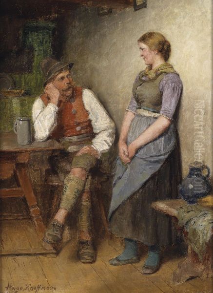 A conversation Oil Painting by Hugo Kauffmann