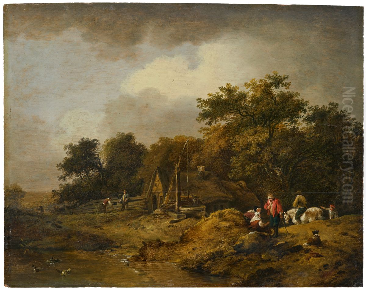 Landscape with Hut and Draw Well Oil Painting by Ferdinand Kobell