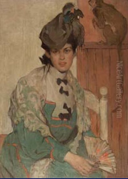 Woman with a Monkey Oil Painting by Ethel Mars