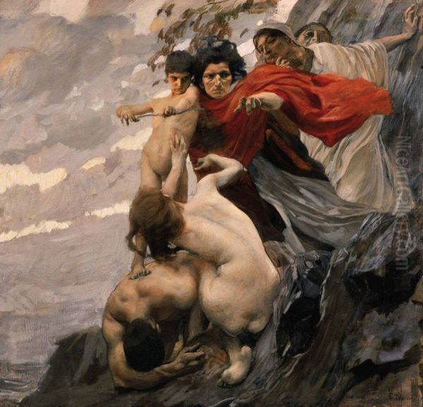 Love and the Fates Oil Painting by Ettore Tito