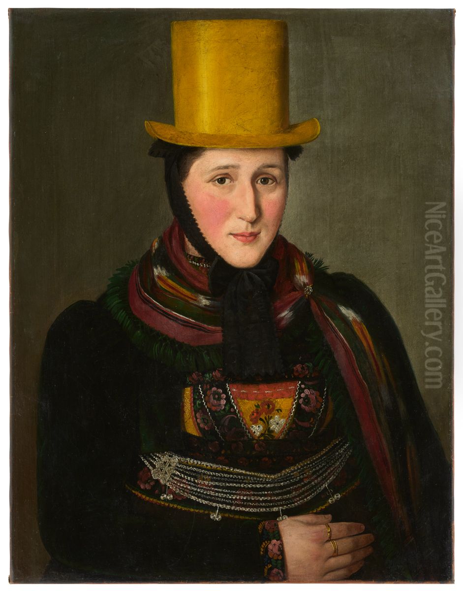 Portrait de Katharina Werle, nee Rombach (1808 - 1863) Oil Painting by Lukas Kirner