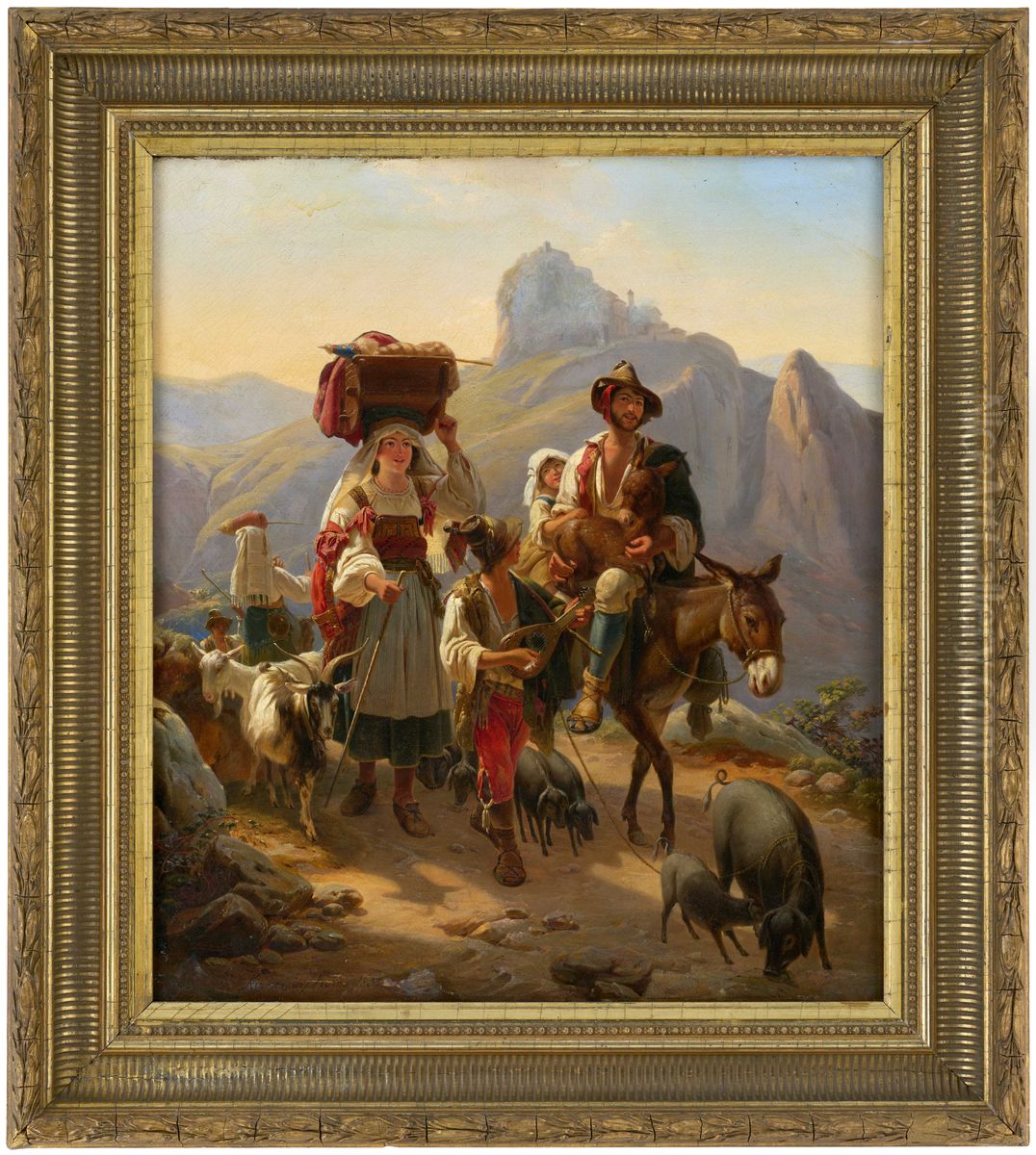 Italian peasant family, coming down from the mountain Oil Painting by Johann Baptist Kirner