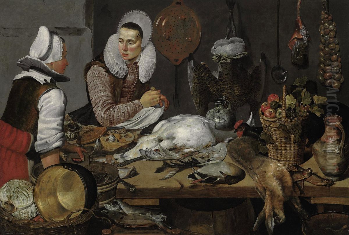 Keukeninterieur met een vrouw en keukenmeid Oil Painting by Frans Hals