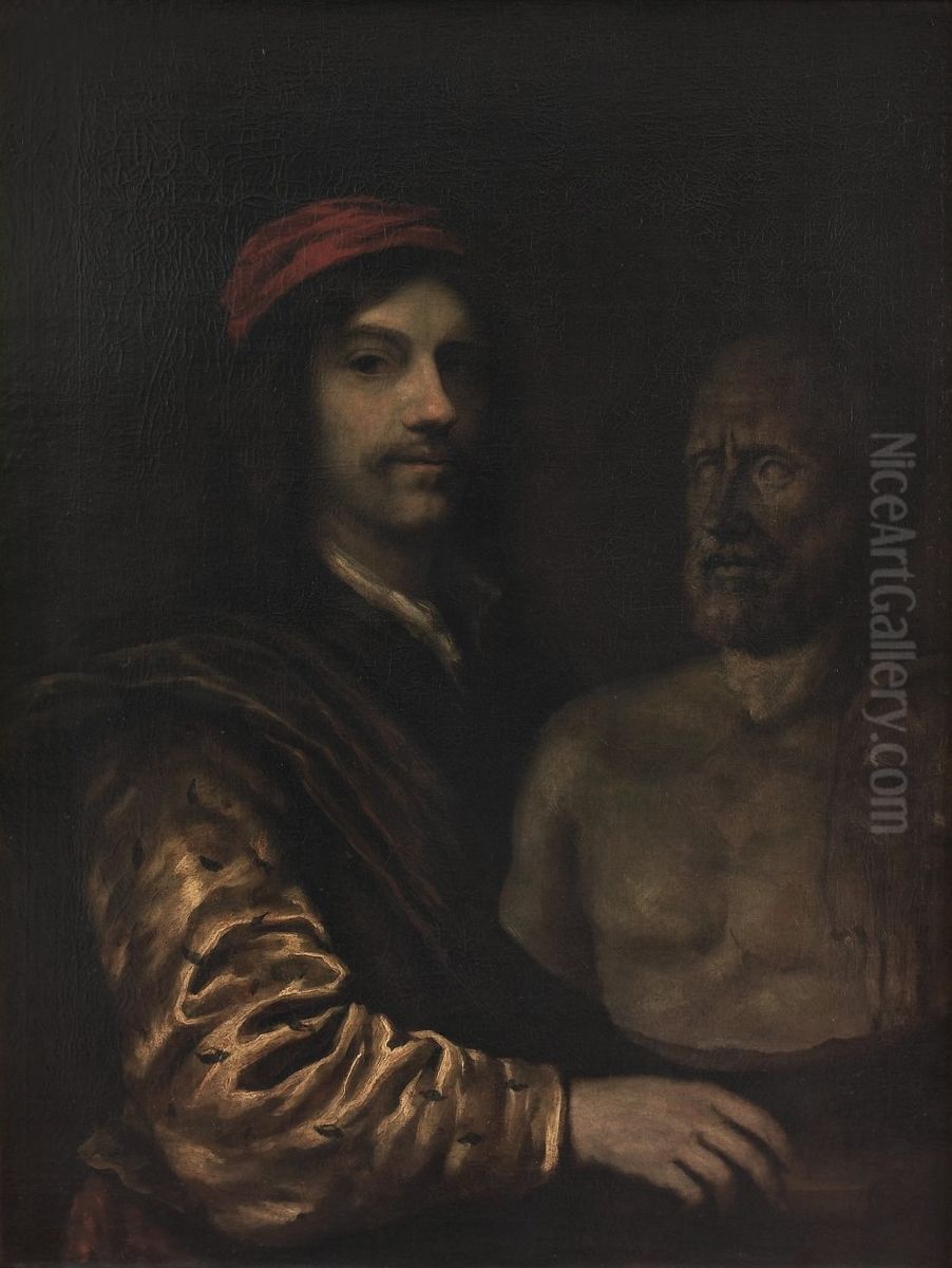Self-portrait of Philips Koninck (1619-1688) Oil Painting by Philips Koninck
