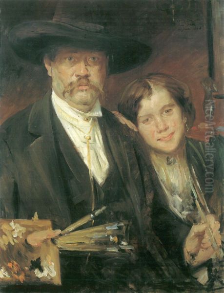 Selbstportrat mit Modell Oil Painting by Lovis Corinth