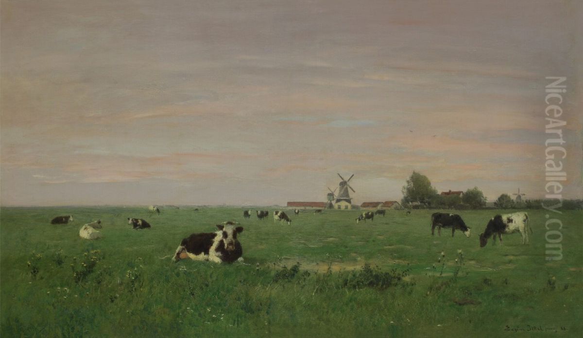 Hollandische Landschaft Oil Painting by Eugen Jettel Hollandische Landschaft Oil Painting by Eugen Jettel