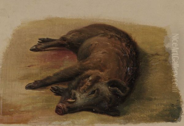 Boar, shot Oil Painting by Johann Baptist Kirner