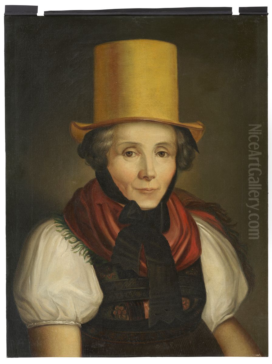 Portrait of Maria Kreuzer, nee Laule, in Traditional Dress Oil Painting by Johann Baptist Laule