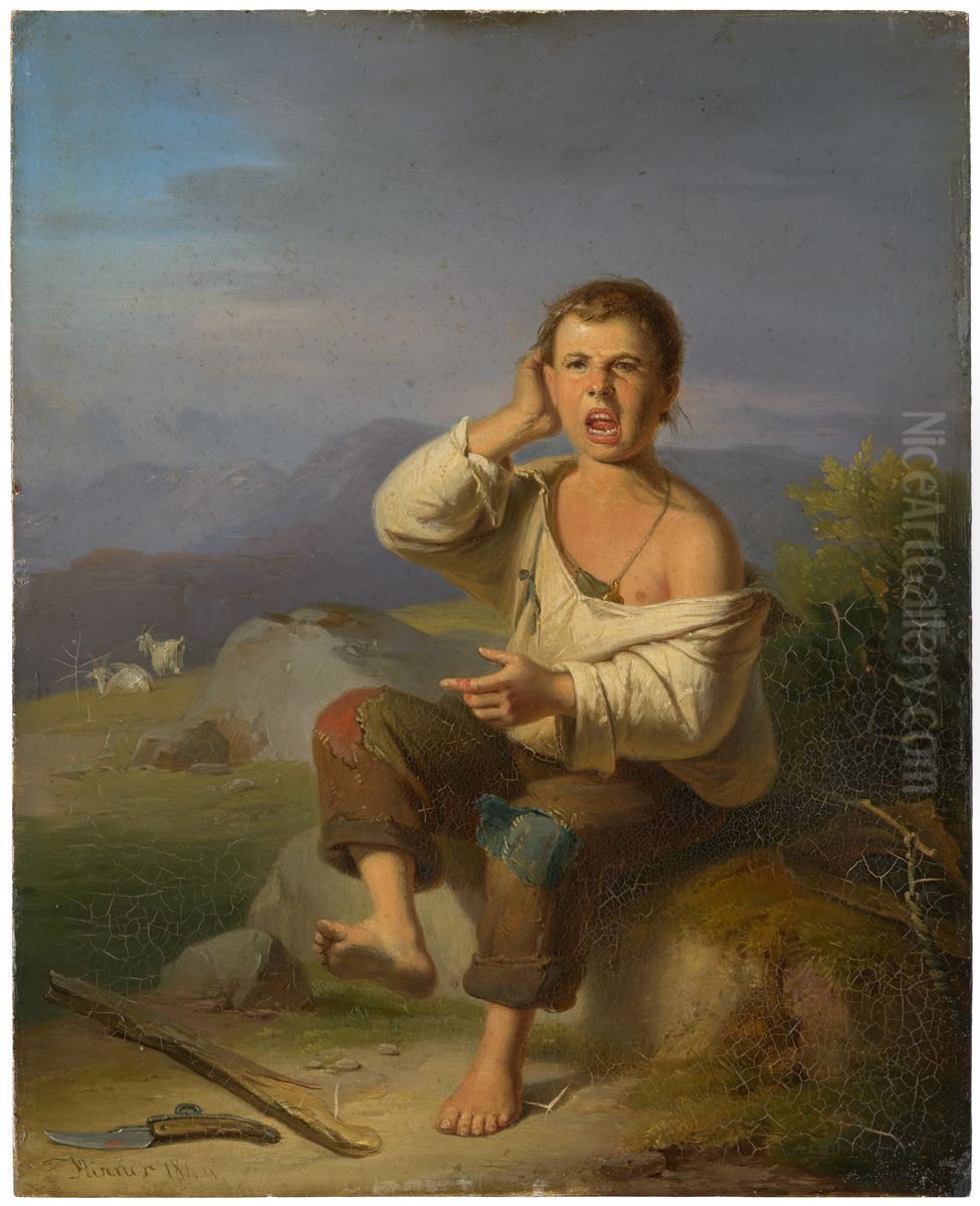 Enfant berger blesse Oil Painting by Johann Baptist Kirner