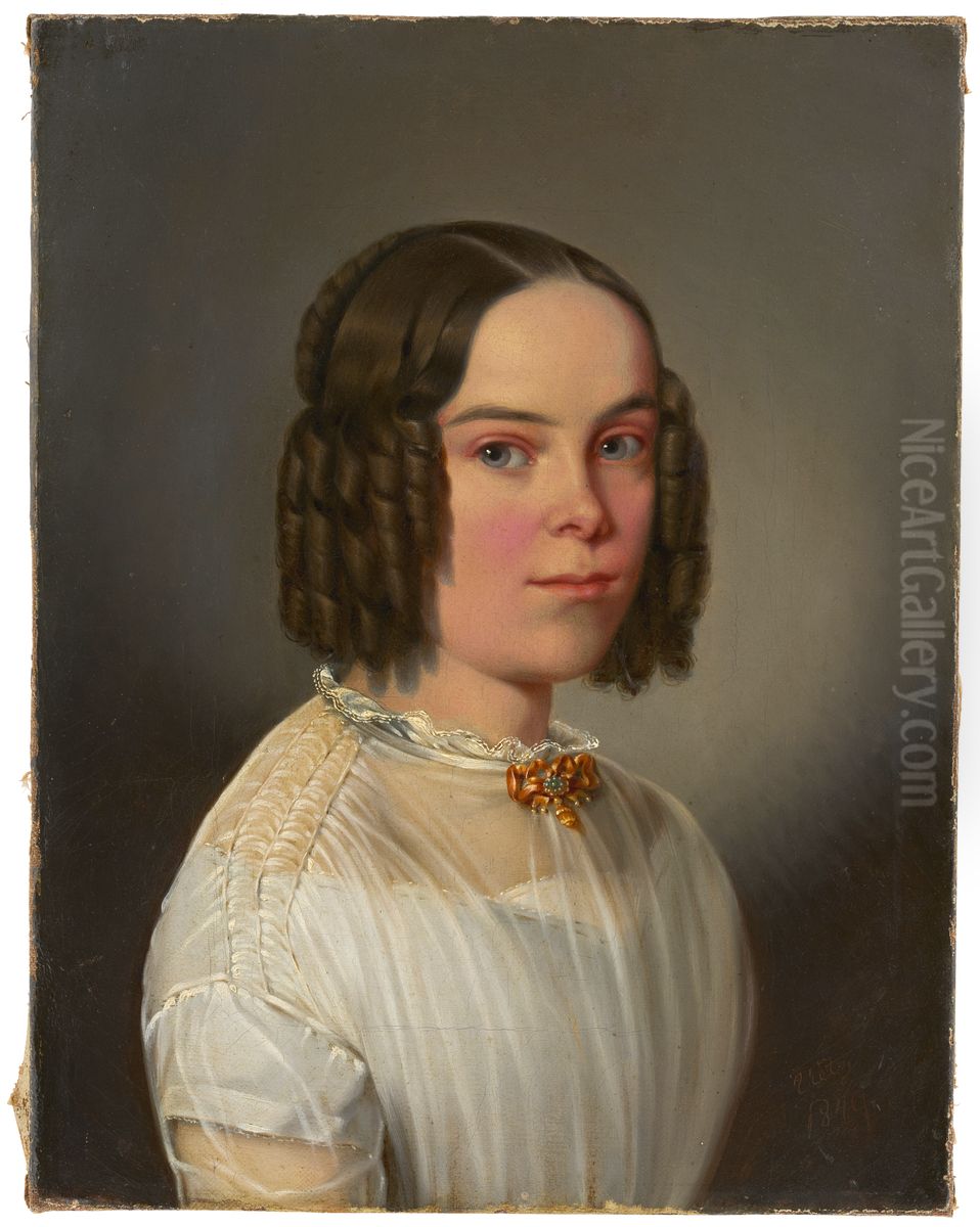 Half-length Portrait of a Young Girl Oil Painting by Julius Uetz
