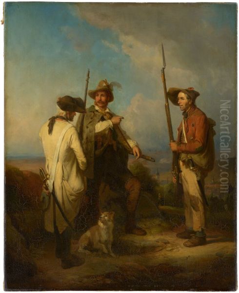 Un franc-tireur badois avec ses deux or-donnnances Oil Painting by Johann Baptist Kirner