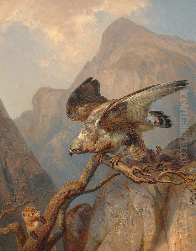 Beech marten at an eagle's nest Oil Painting by Carl Martin Ebersberg