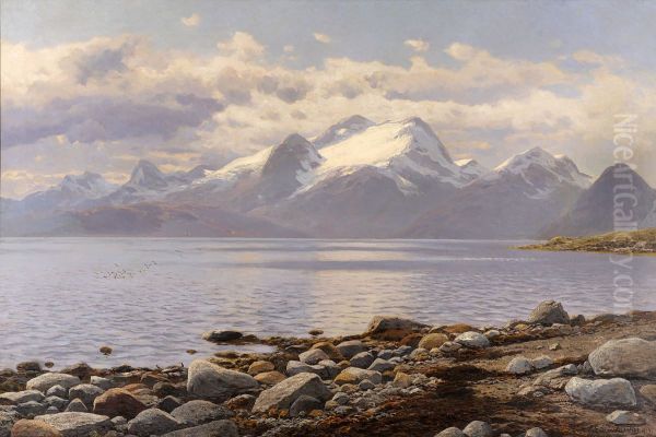 Fjord Landscape in Norway (Summer on the Lijngen-Fjord) Oil Painting by Karl Paul Themistokles von Eckenbrecher