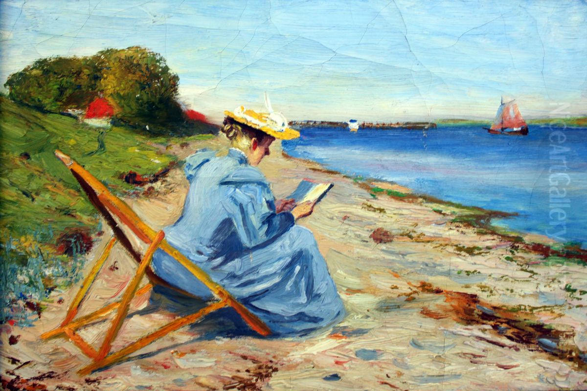 Toni Eckener am Strand bei Rinkenis Oil Painting by Alexander Eckener