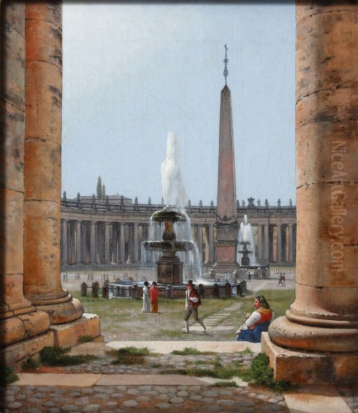 View of the Colonnade, St. Peter's Square Oil Painting by Christoffer Wilhelm Eckersberg