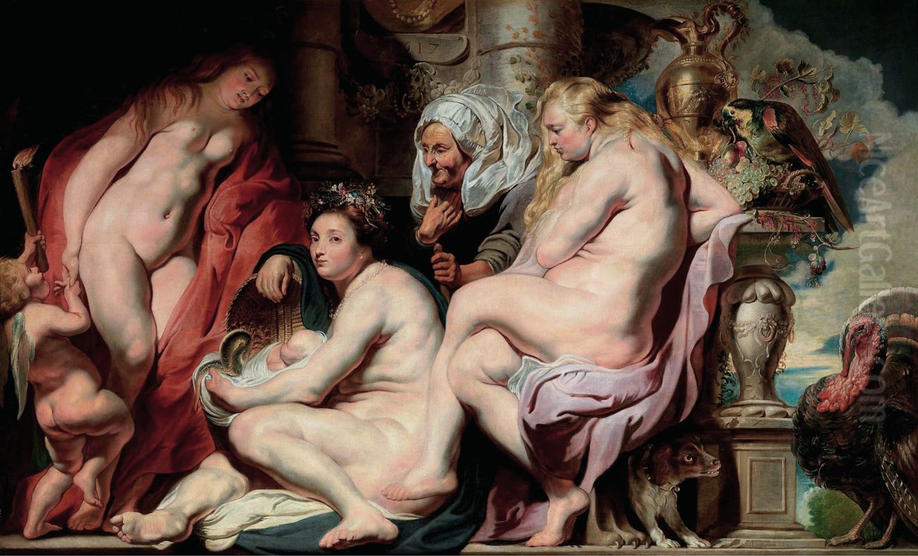 The daughters of Cecrops find Erichthonius (Ovid, Metamorfoses II, 552-561) Oil Painting by Jacob Jordaens