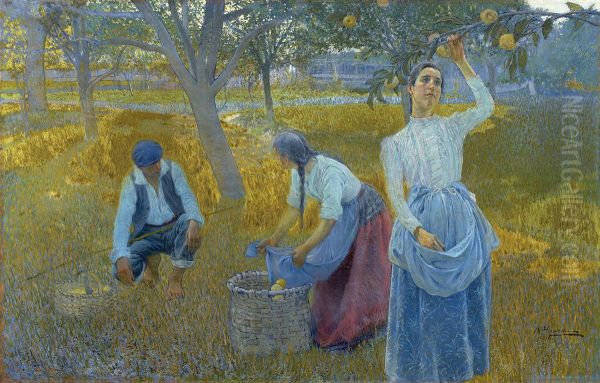 Recoleccion de la manzana Oil Painting by Anselmo Guinea