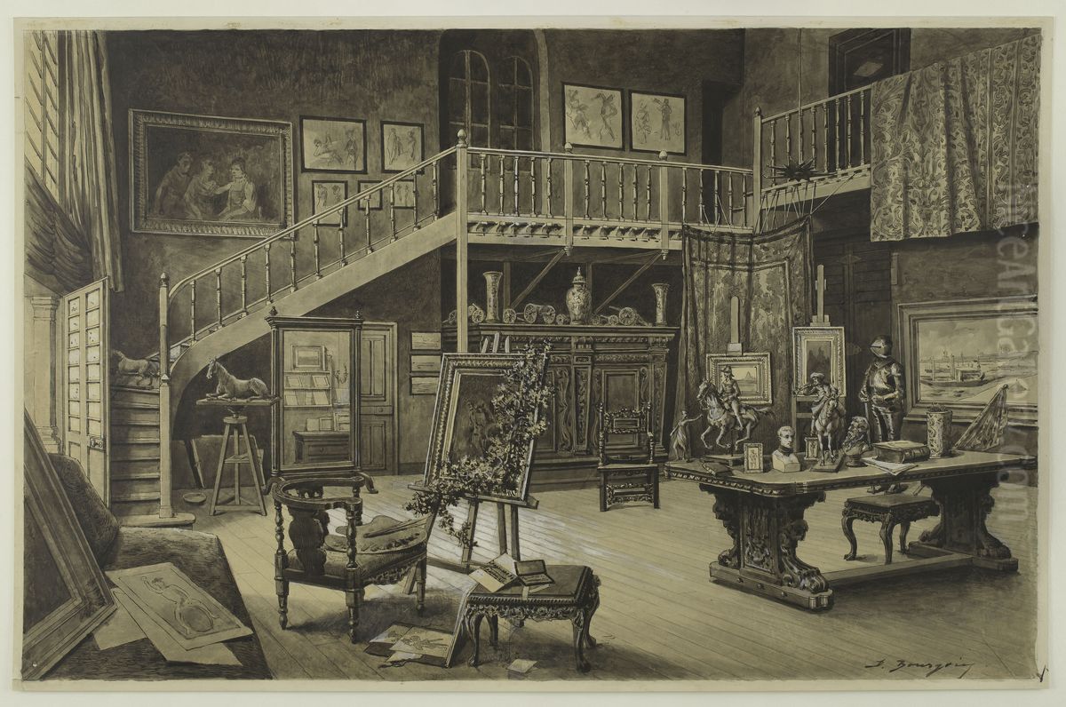 Meissonier's studio Oil Painting by Marie Desire Bourgoin
