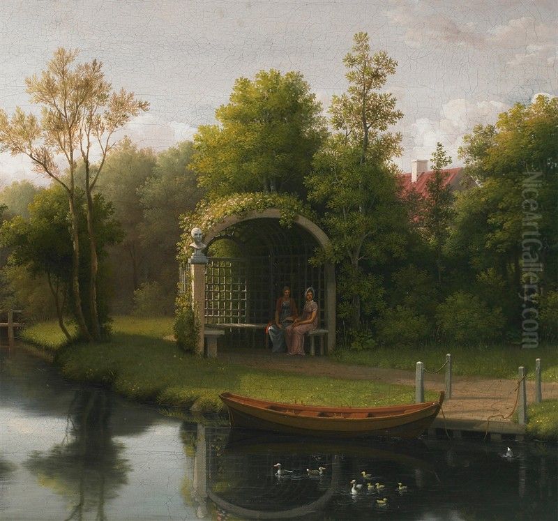 Foliage cabin with honeysuckle ? Oil Painting by Christoffer Wilhelm Eckersberg