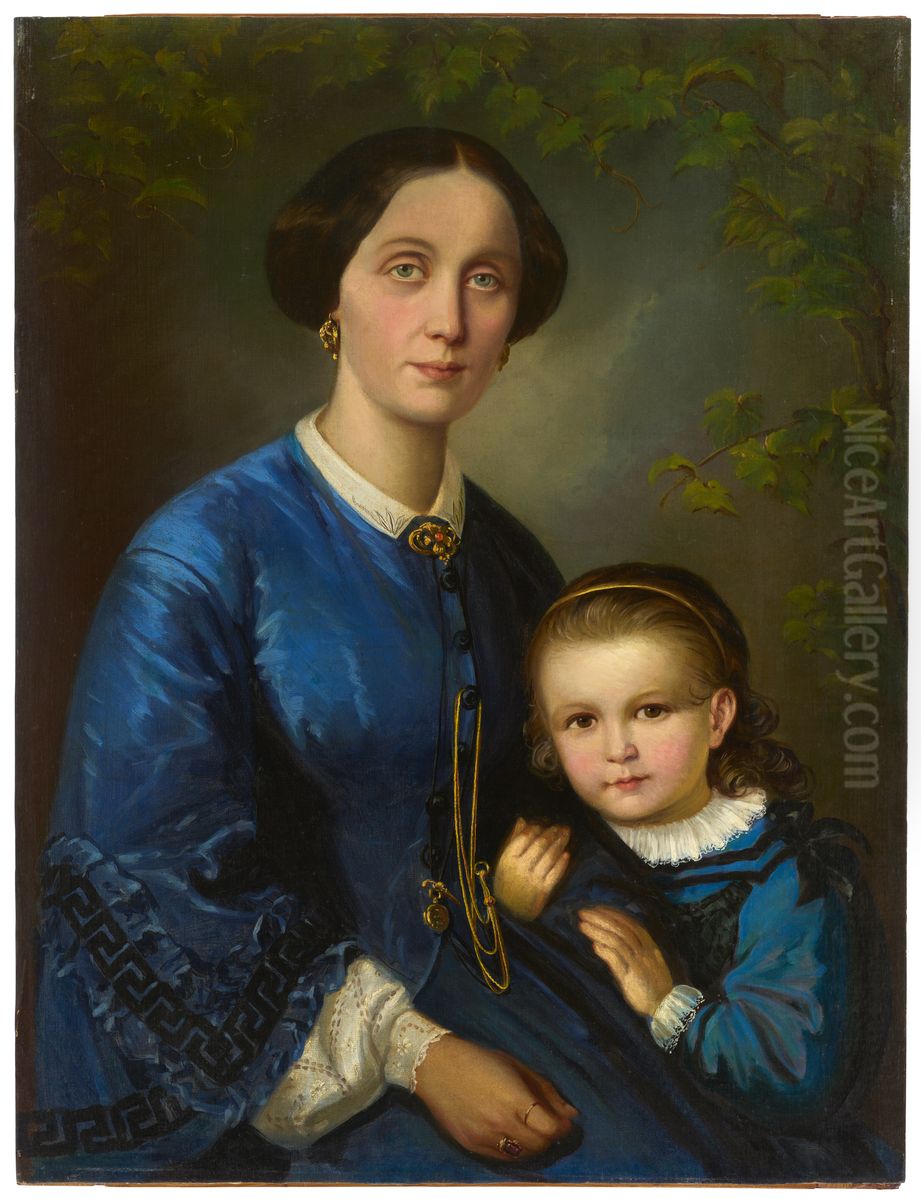 Artist's Wife with her Small Daughter Oil Painting by Dominik Weber