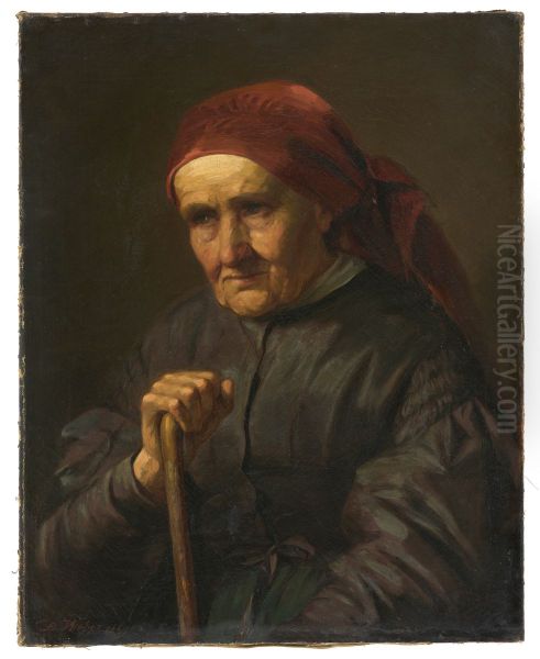Half-length Portrait of an Elderly Peasant Woman Oil Painting by Dominik Weber