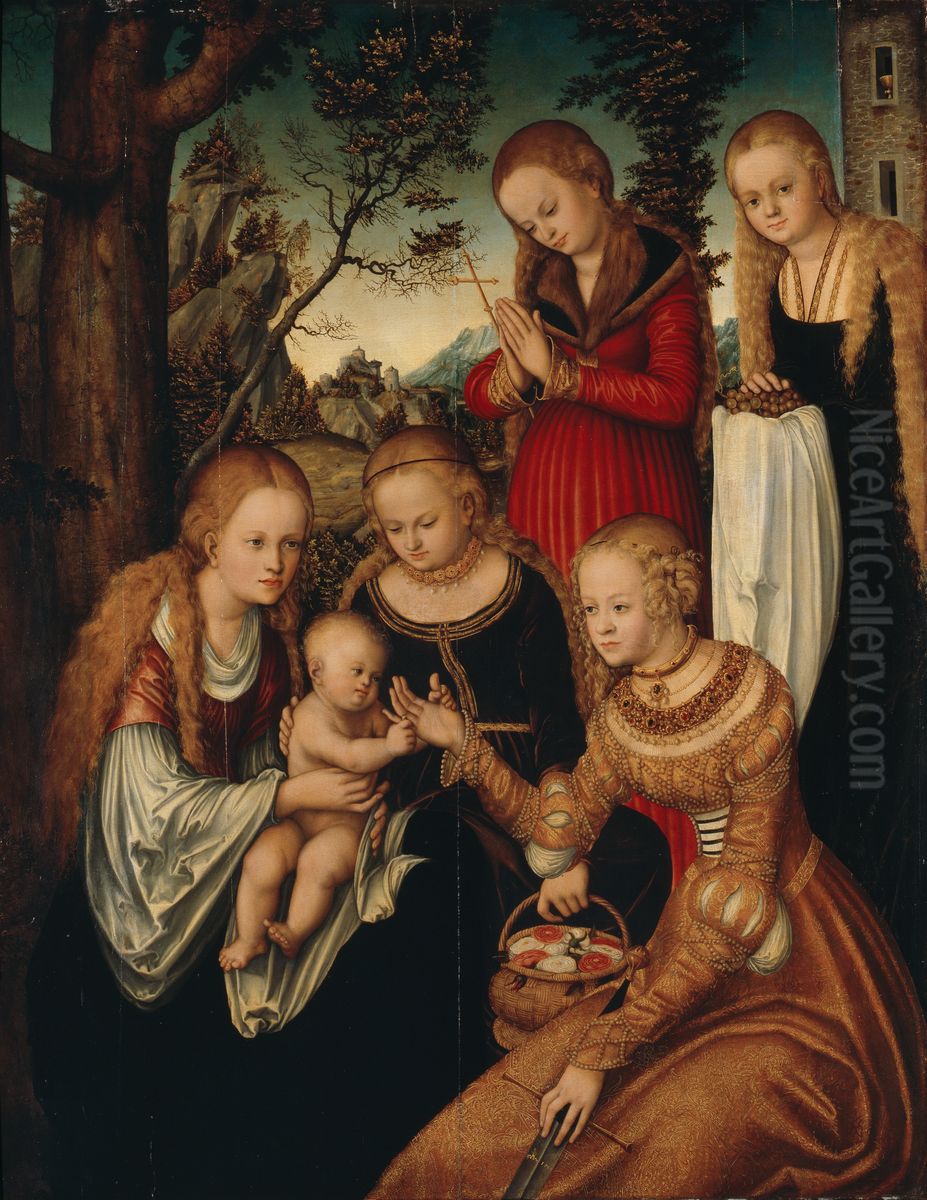 Virgin and Child with female saints Oil Painting by Lucas Cranach the Elder